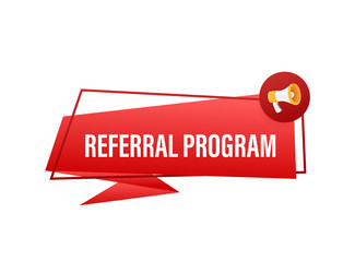 megaphone label with referral program vector image