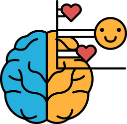 a brain with smiling face and two hearts vector image