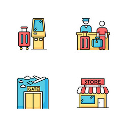 Airport terminal rgb color icons set self service vector