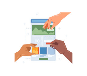 designers working on mobile application interface vector image