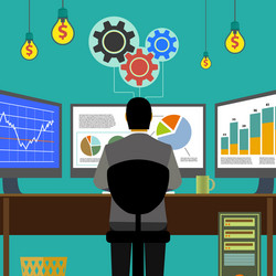 financial graphs and charts monitor computer work vector image