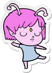 sticker of a cartoon alien girl vector