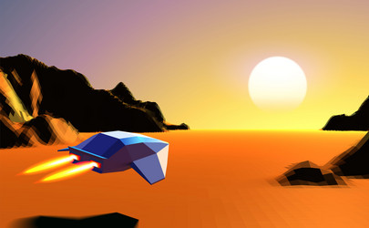 arcade space ship flying to the sun in orange vector