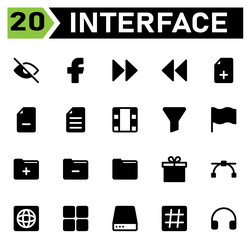 user interface icon set include face book social vector image