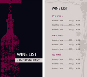 restaurant wine list with bottle and corkscrew vector