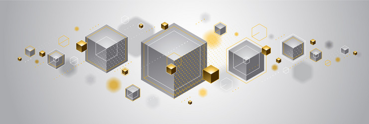 cubes cluster with golden elements lines and dots vector image