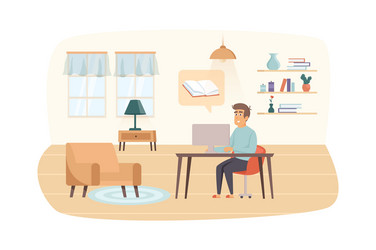 man studying using computer or reads e-book vector image