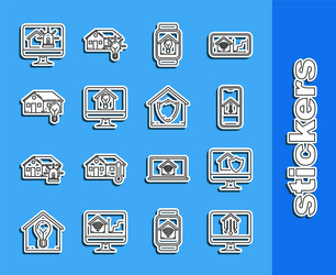 set line computer monitor with smart home house vector image
