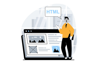 web development concept with people scene in flat vector