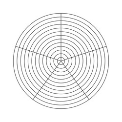 polar grid of 5 segments and 12 concentric circles vector image