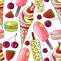 Seamless hand drawn summer pattern with ice-cream vector