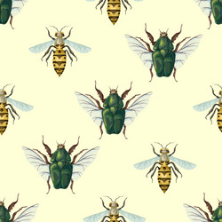 seamless pattern with wasp and cockchafer vector image