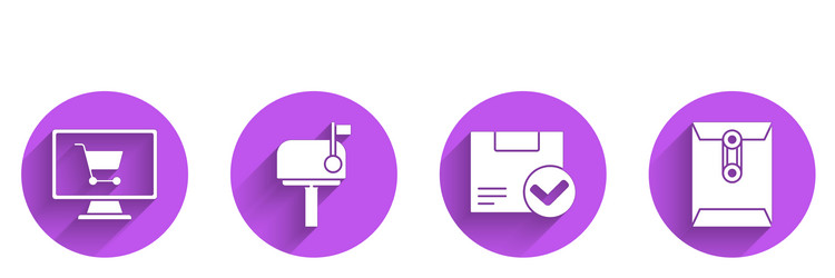 set shopping cart on computer mail box package vector image