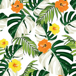 Tropical Hibiscus Pattern Vector Image