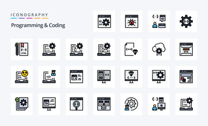 25 programming and coding line filled style icon vector image
