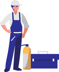 mechanic worker with toolbox and extinguisher vector image