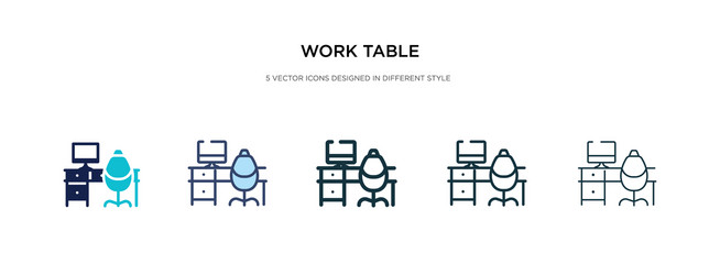 work table icon in different style two colored vector image