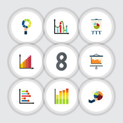 Flat icon graph set of pie bar easel monitoring vector