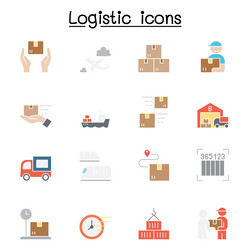 logistic icon set in flat color style vector image