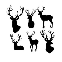 set of black silhouettes reindeers image Vector Image