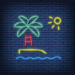 Beach with palm trees landscape neon sign vector