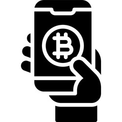 Hand holding mobile phone icon cryptocurrency vector