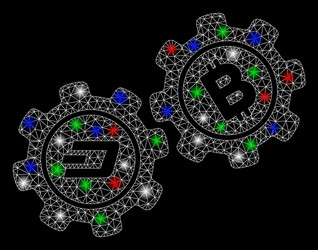 bright mesh wire frame dash bitcoin gears vector image