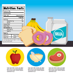 group of nutritive food with nutrition facts vector