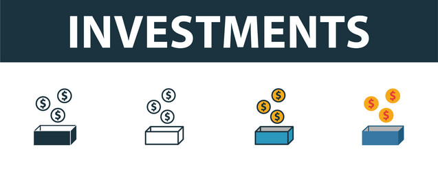 Investments icon set premium symbol in different vector