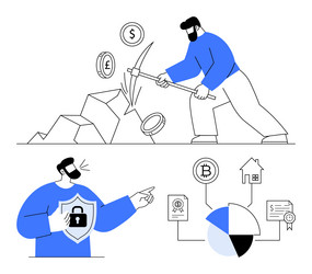 man mining cryptocurrency securing data vector image