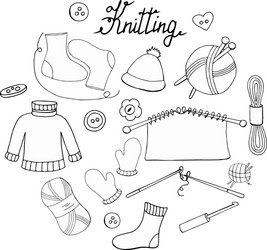 a set of hand-drawn objects for knitting vector