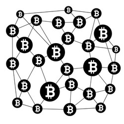 blockchain structure and bitcoin icon outline vector