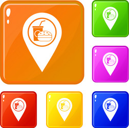 fast food and restaurant map pointer icons set vector image
