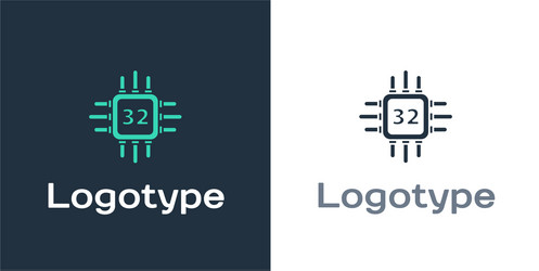 logotype computer processor with microcircuits cpu vector image