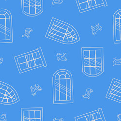 outline window parrot bird seamless pattern vector image