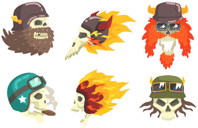 skull heads wearing retro helmets set biker Vector Image