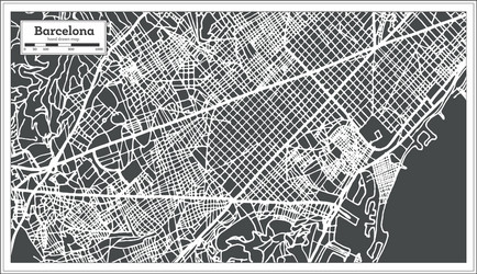 Barcelona City Map - Retro Style Outline Vector Image
