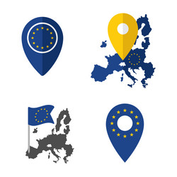 european union map pointer icons set symbols vector image