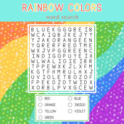 rainbow colors word search game for kids vector