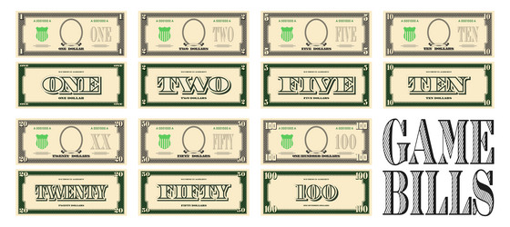 set of gaming fiat money obverse and reverse vector