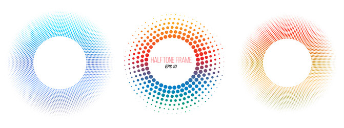 Set of halftone color circle frames design vector