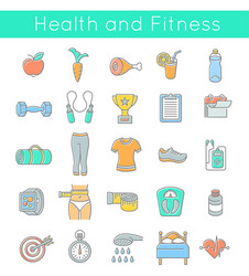 Flat thin line fitness and wellness icons vector