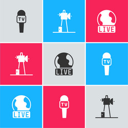 set microphone antenna and live report icon vector