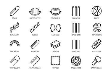 pasta icon set in thin line style vector