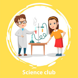 School science club kid doing chemical experiment vector