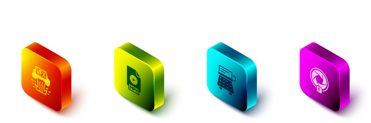 set isometric vfx mp4 file document retro vector image
