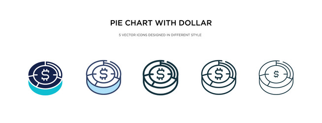 pie chart with dollar icon in different style vector image