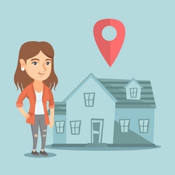 Realtor and house with map pointer on background vector