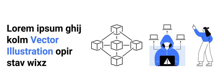 blockchain network concept with hacker and woman vector image