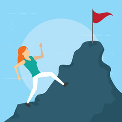 business woman climbing mountain flag vector